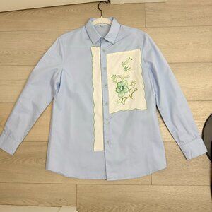 Rojo Button-Up Shirt – Upcycled Floral Detail